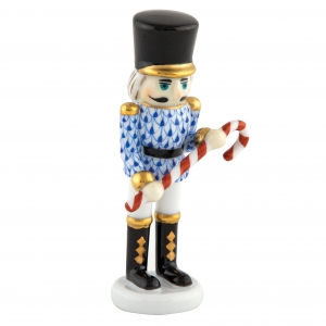 Herend Small Nutcracker W/Candy Cane Sapphire