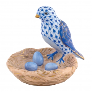 Herend Bird With Nest Sapphire