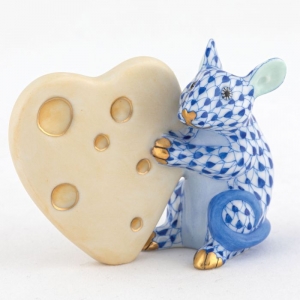 Herend Mouse with Heart Cheese - Sapphire