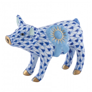 Herend Blue Ribbon Pig - Sapphire