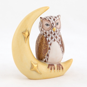 Herend Owl w/ Crescent Moon - Chocolate