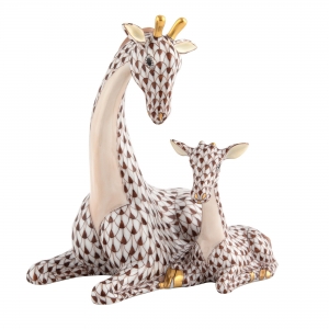 Herend Mother & Baby Giraffe - Chocolate