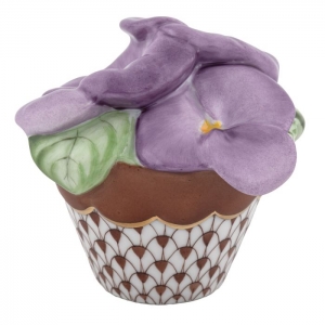 Herend Pansies In Flowerpot - Chocolate