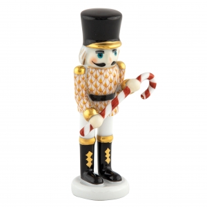 Herend Small Nutcracker W/Candy Cane Butterscotch