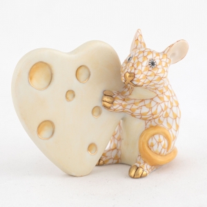 Herend Mouse with Heart Cheese - Butterscotch