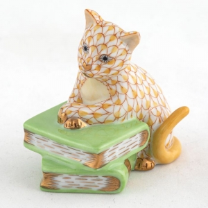 Herend Cat on Books - Butterscotch