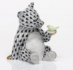 Herend Bear w/ Bird Black