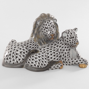Herend Lion & Lioness - Black