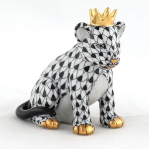 Herend Lion Cub With Crown - Black