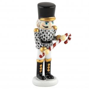 Herend Small Nutcracker W/Candy Cane Black