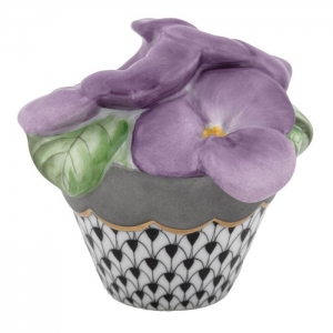 Herend Pansies In Flowerpot - Black