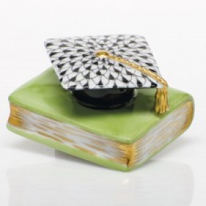 Herend Graduation Cap Black Hat on Key Lime Book