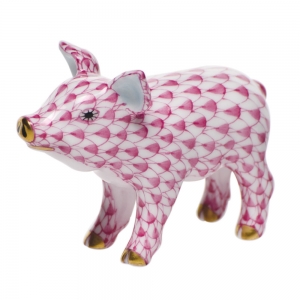 Herend Little Pig Standing - Raspberry