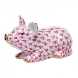 Herend Little Pig Lying - Raspberry