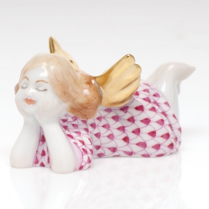 Herend Tranquility Lying Angel - Raspberry