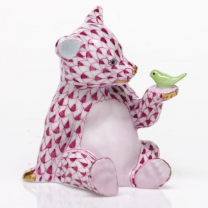 Herend Bear w/ Bird Raspberry