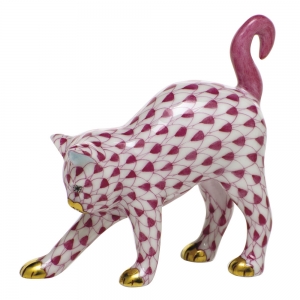 Herend Arched Cat - Raspberry