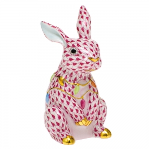 Herend Bunny with Christmas Lights - Raspberry