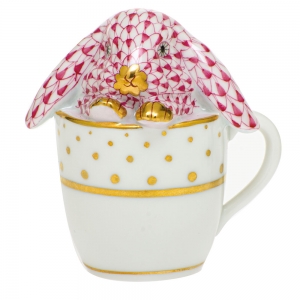 Herend Tea Cup Bunny - Raspberry