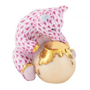 Herend Bear w/ Honey Pot Raspberry