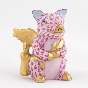 Herend Cupid Piggy - Raspberry
