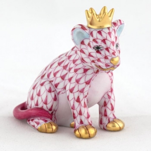 Herend Lion Cub With Crown - Raspberry