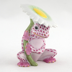 Herend Flower Frog Raspberry