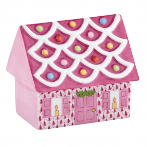 Herend Cozy Gingerbread House Raspberry