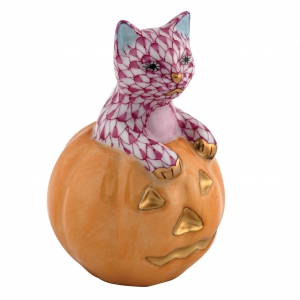 Herend Jack O Lantern Kitty - Raspberry