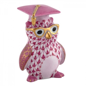 Herend Graduation Owl - Raspberry