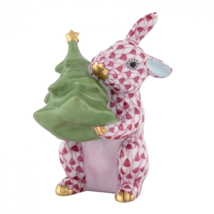Herend Christmas Tree Bunny - Raspberry