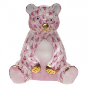 Herend Miniature Baby Bear Sitting Raspberry