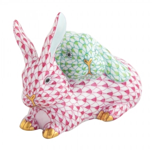 Herend Snuggle Bunnies Pink + Green