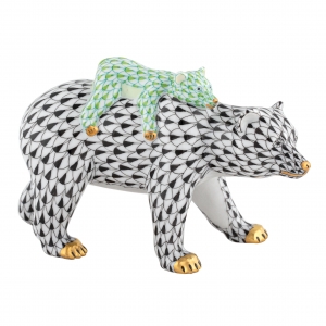 Herend Bear and Baby Black + Key Lime