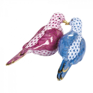 Herend Two Turtle Doves Blue & Raspberry