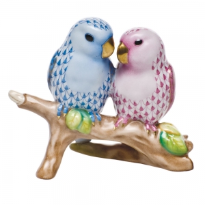 Herend Love Birds on Branch Blue and Pink