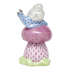 Herend Snail on Mushroom - Pink / Blue
