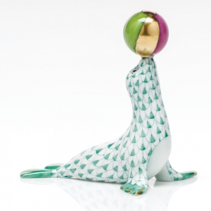 Herend Sea Lion With Ball - Green