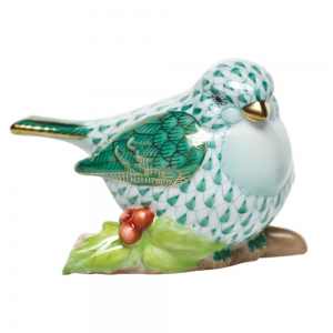 Herend Little Bird on Holly - Green