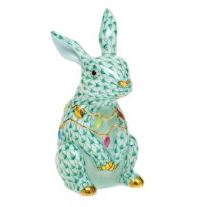 Herend Bunny with Christmas Lights - Green