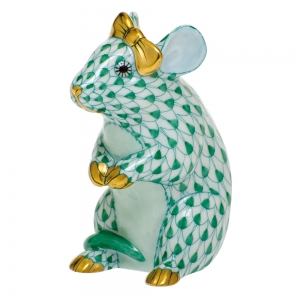 Herend Mouse w/Bow - Green
