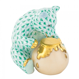 Herend Bear w/ Honey Pot Green