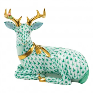 Herend Lying Christmas Deer - Green