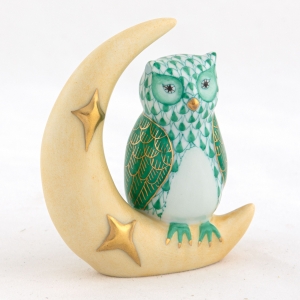 Herend Owl w/ Crescent Moon - Green