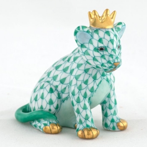 Herend Lion Cub With Crown - Green