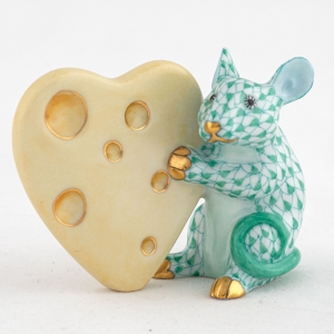 Herend Mouse with Heart Cheese - Green