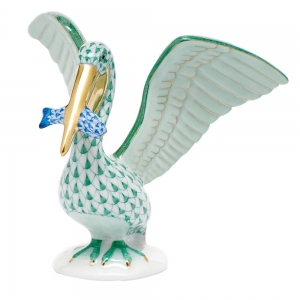 Herend Pelican with Fish - Green & Blue