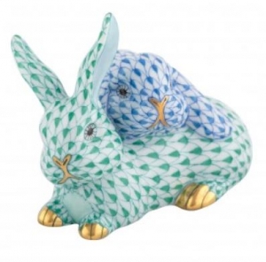Herend Snuggle Bunnies Green + Blue