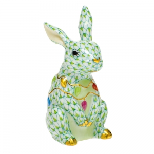 Herend Bunny with Christmas Lights - Key Lime
