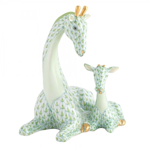 Herend Mother & Baby Giraffe - Key Lime